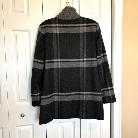 MALLIA Wool/Cashmere Pea Coat Grey Large Plaid Funnel Neck Size14 MadeInCanada - Picture 4 of 15